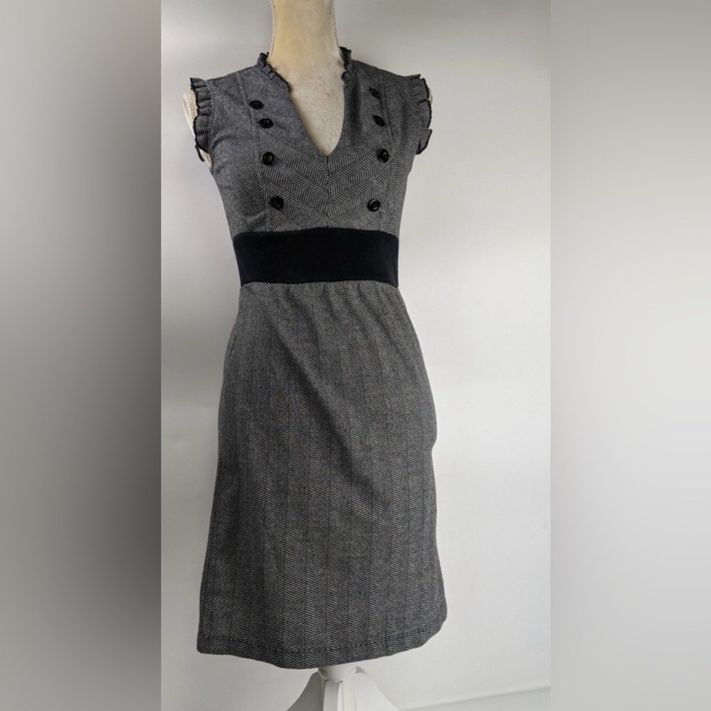Bebop Y2K Herringbone Sheath Dress Size Small Retro Casual Ruffle